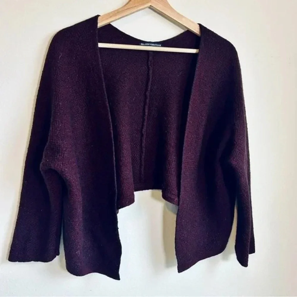 Brandy Melville I Burgundy Marled Knit Cropped Open Front Cardigan Sweater Women